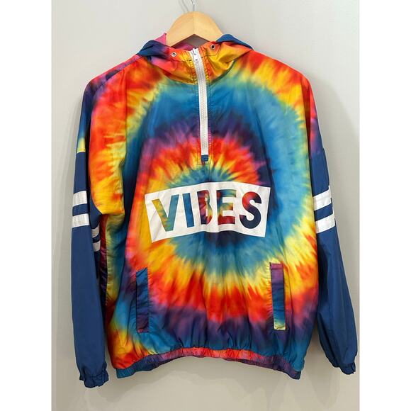 Tie Dye Pullover Windbreaker Anorak Jacket Lined Hood Medium - Picture 3 of 3